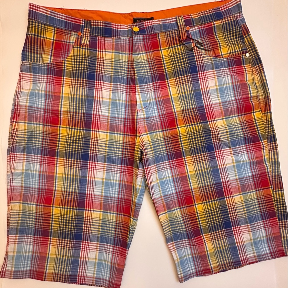 MEMBERS PROPERTY MENS SHORT PANTS SIZE 5Xl (48/49) MADRAS PLAID HIP HOP VINTAGE